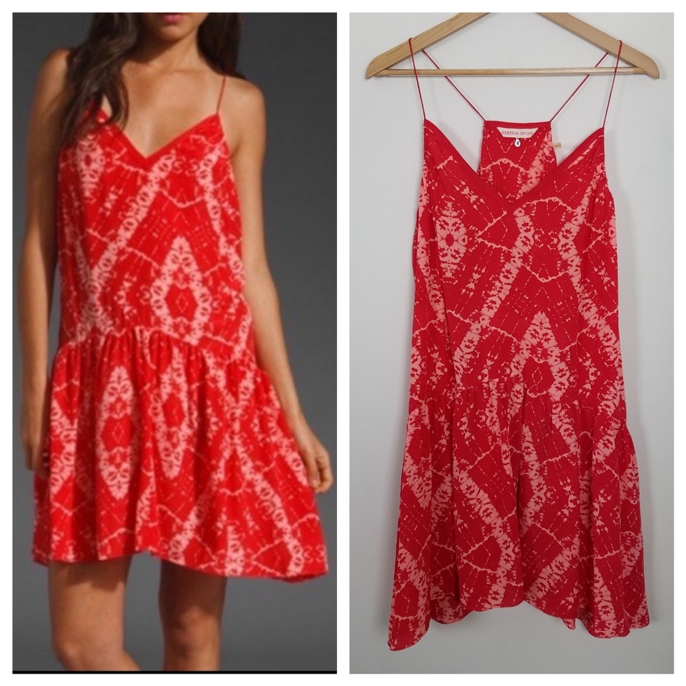Rebecca Taylor Red Tie Dye Silk Cami Dress, 8
